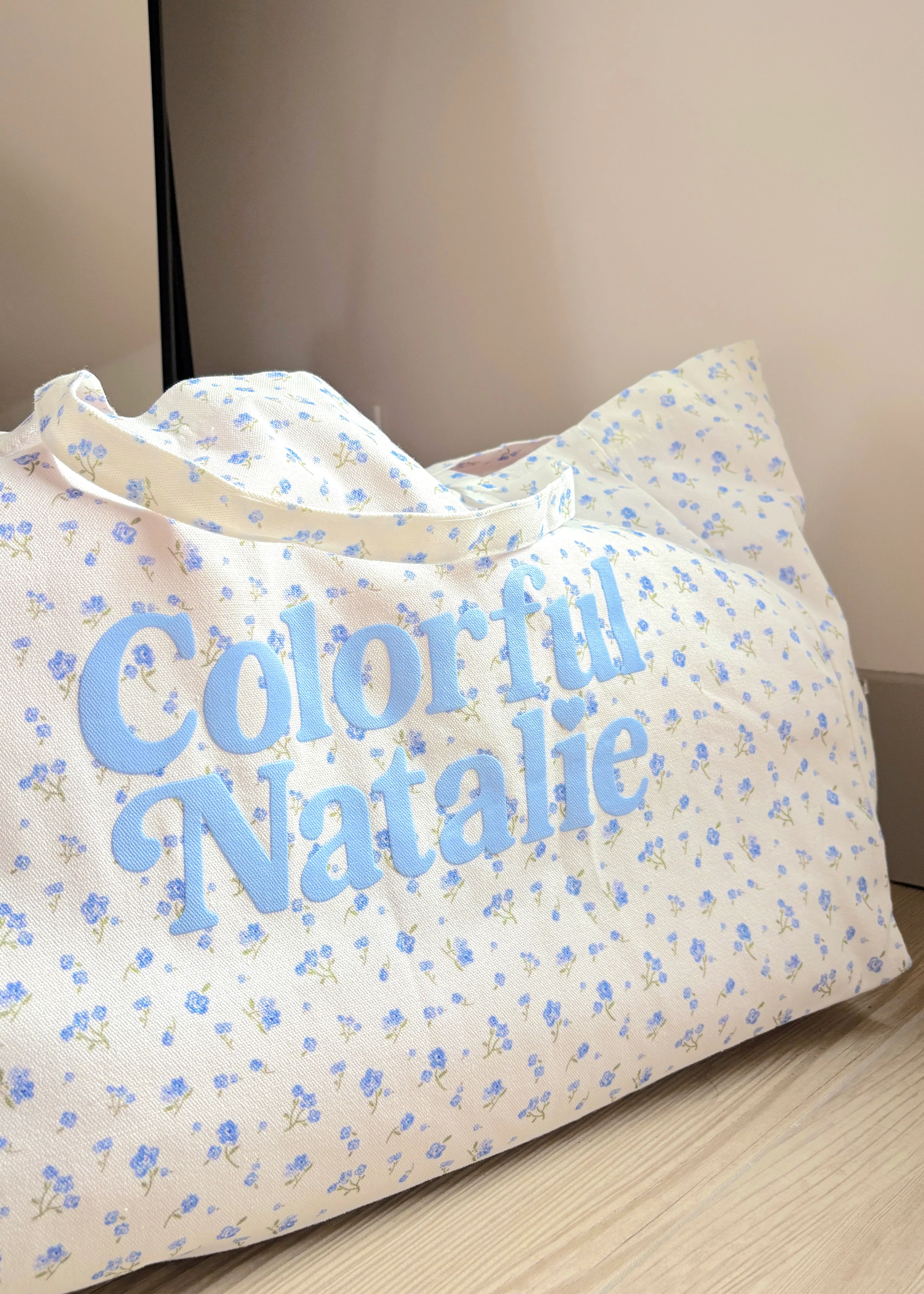 Blue Floral CN Puff XL Tote Bag - Image 3