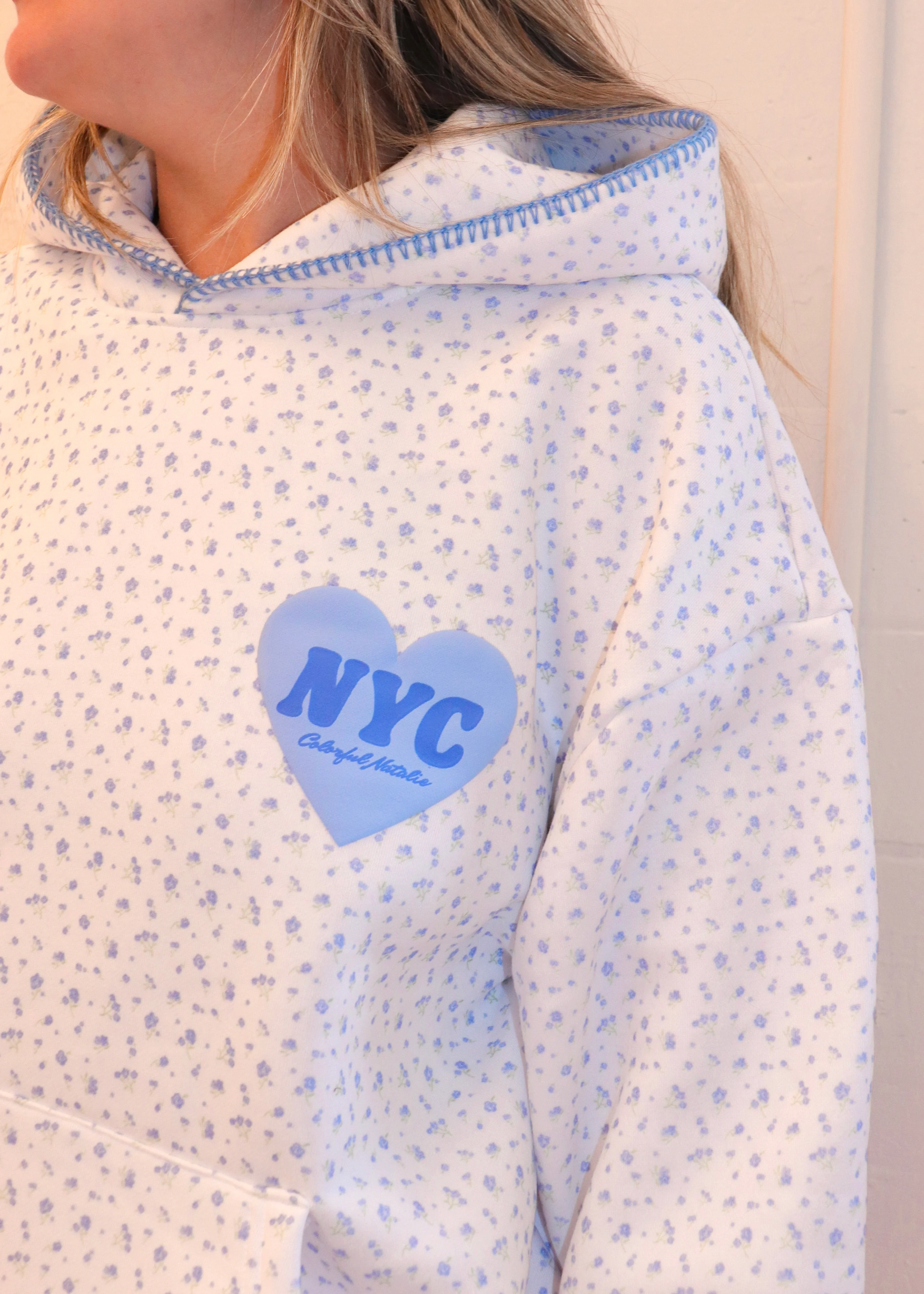 Blue Floral Heart Puff Hoodie - Image 4