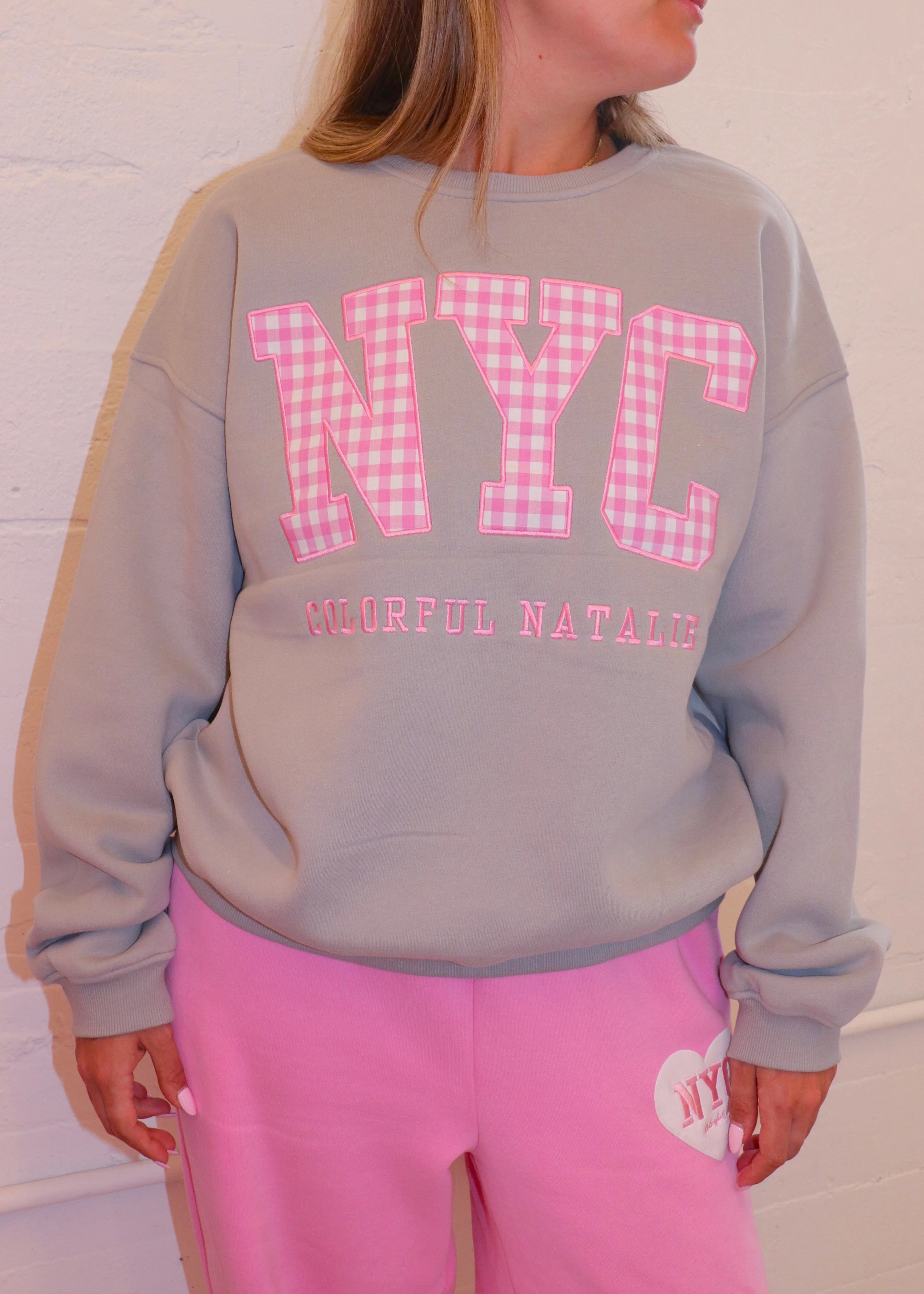 Charcoal Gingham NYC Crewneck - Image 4