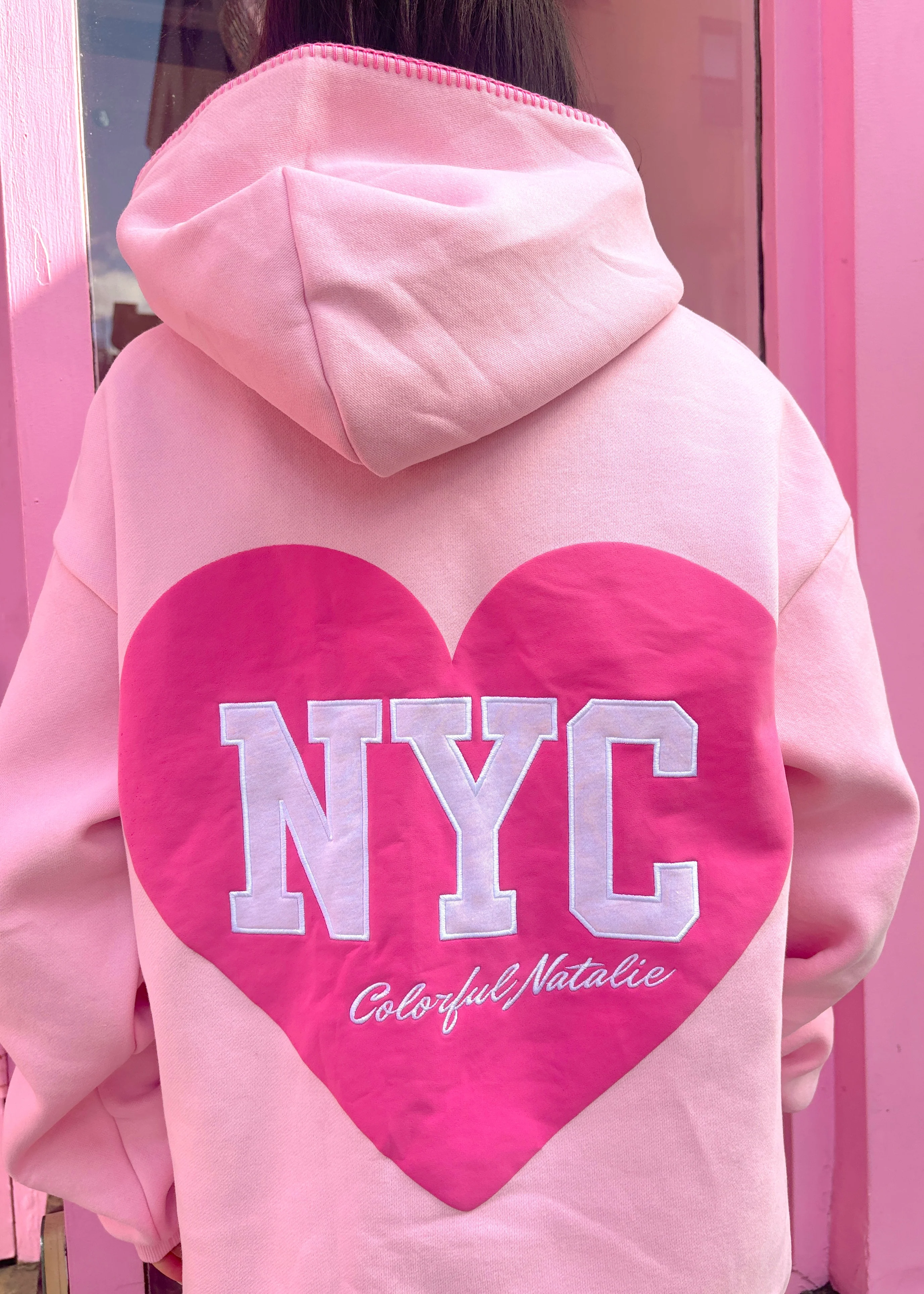 Heart You Pink Embroidered NYC Hoodie - Image 3