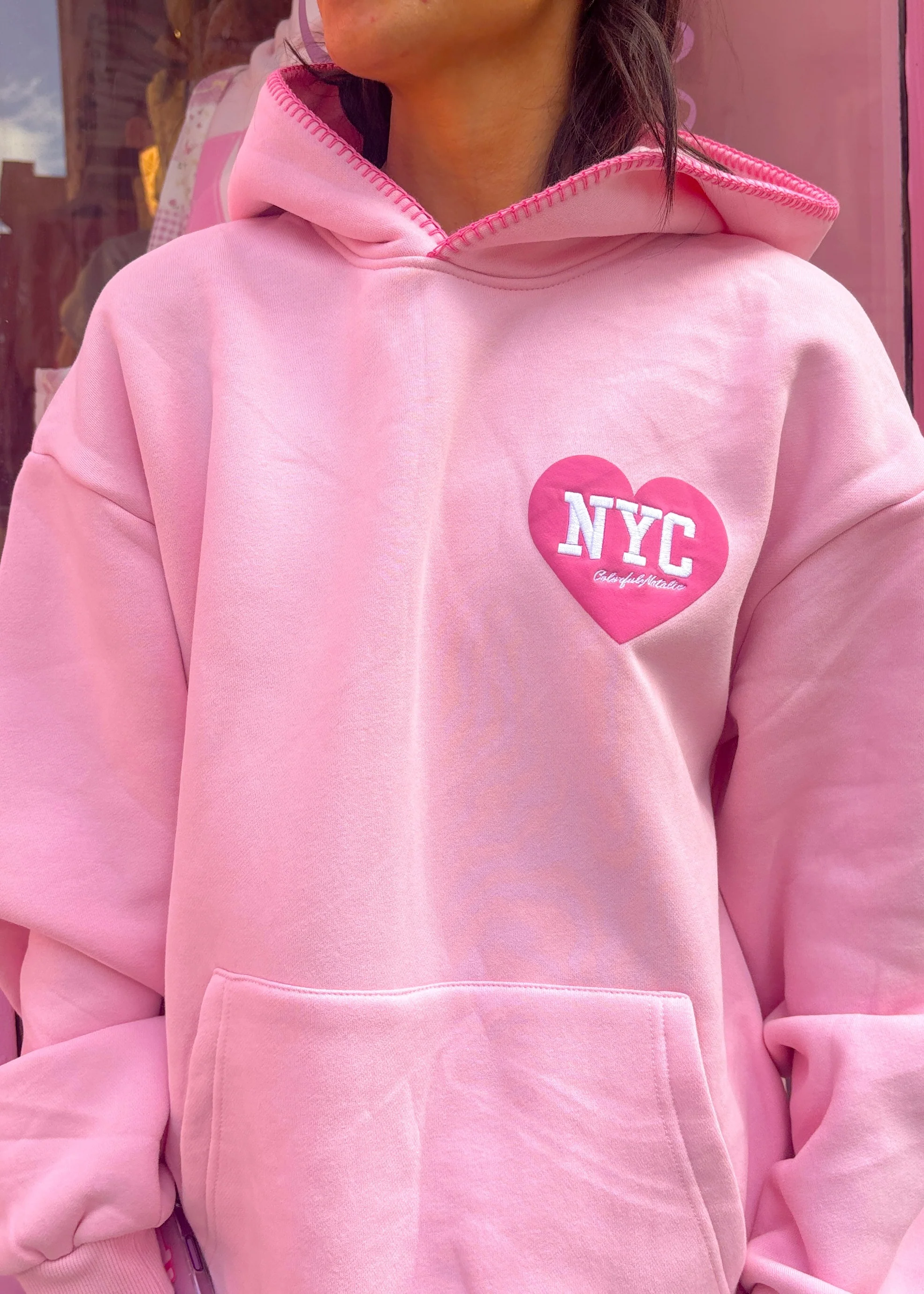 Heart You Pink Embroidered NYC Hoodie - Image 4