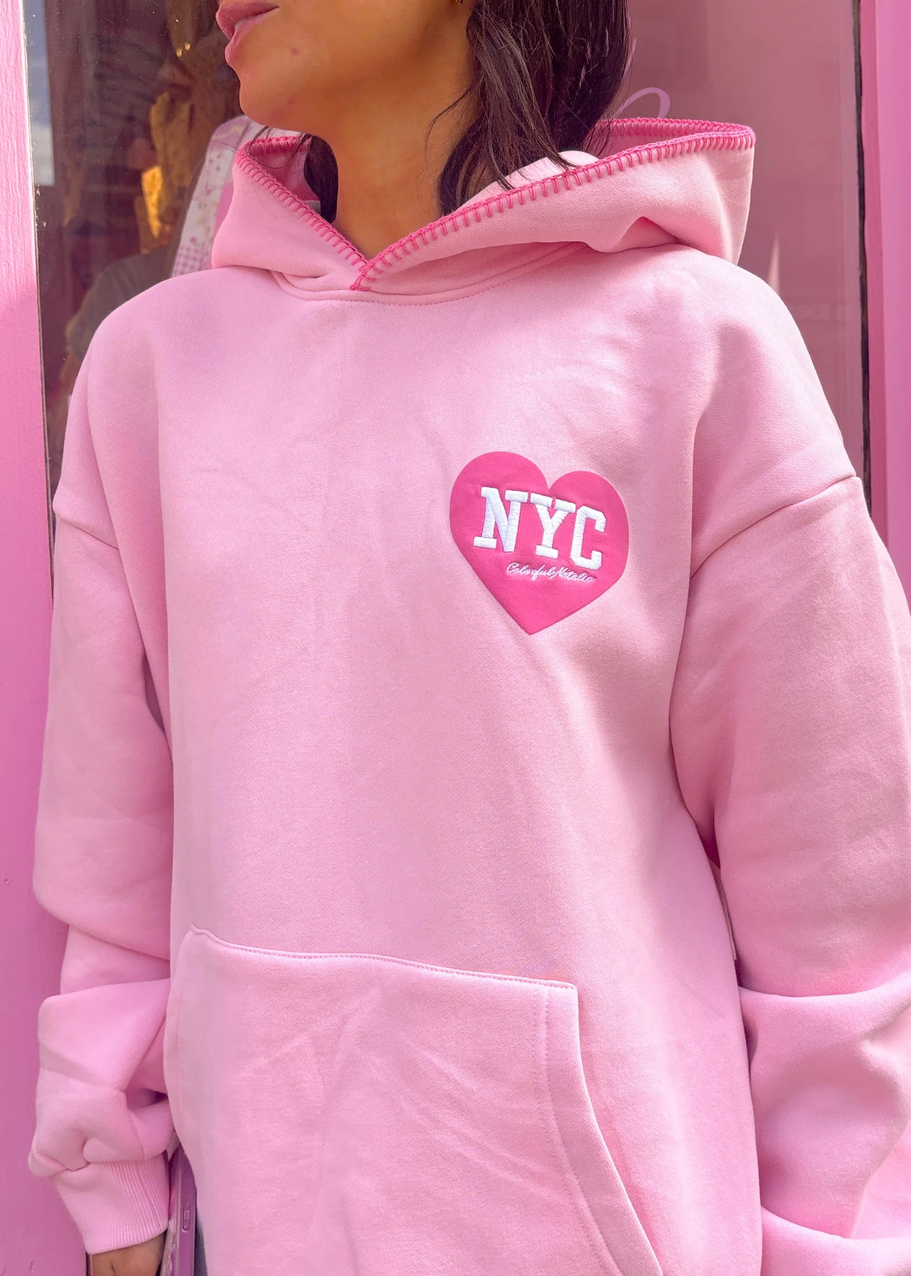 Heart You Pink Embroidered NYC Hoodie - Image 5