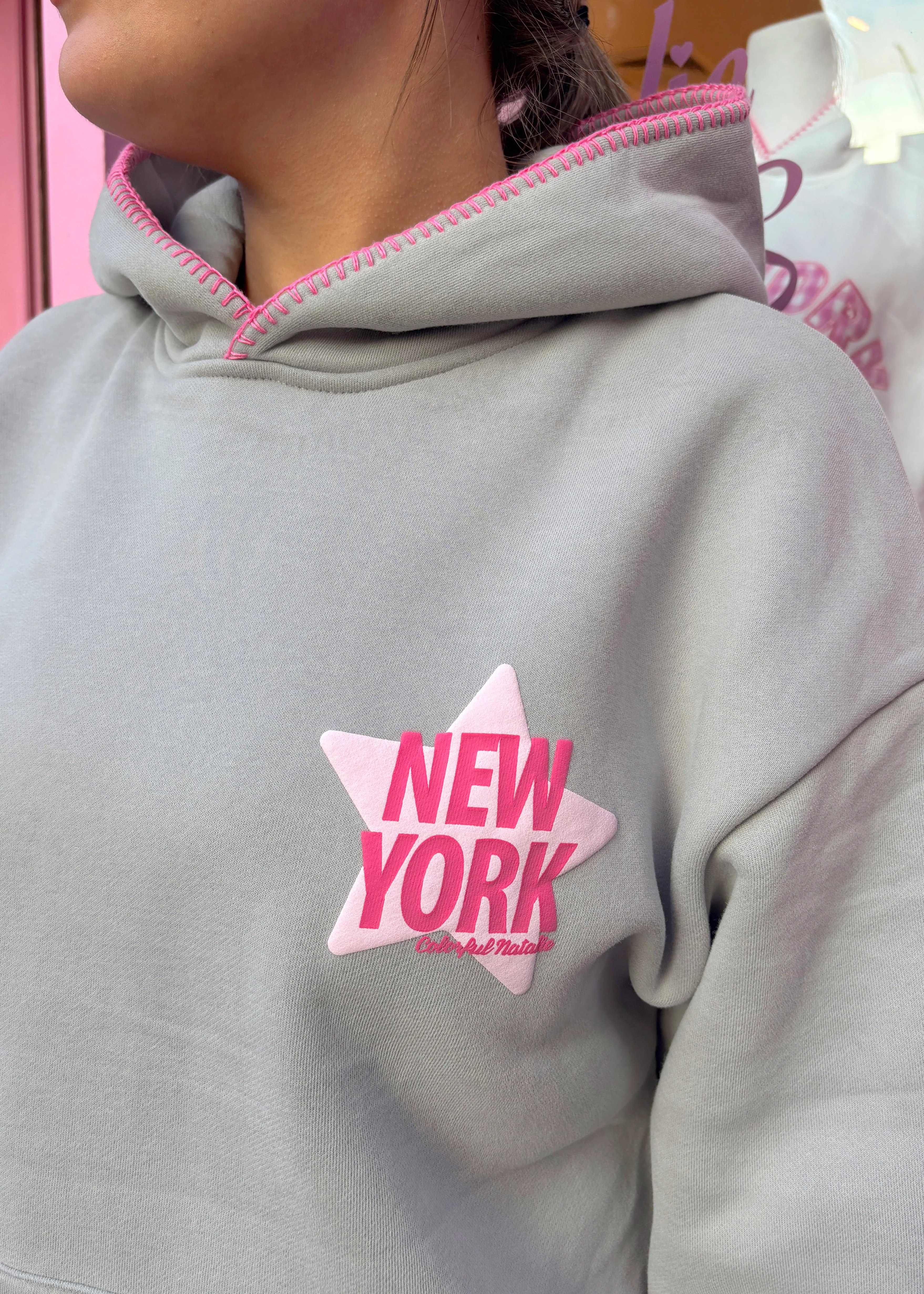 New York Star Charcoal Stitched Puff Hoodie - Image 2