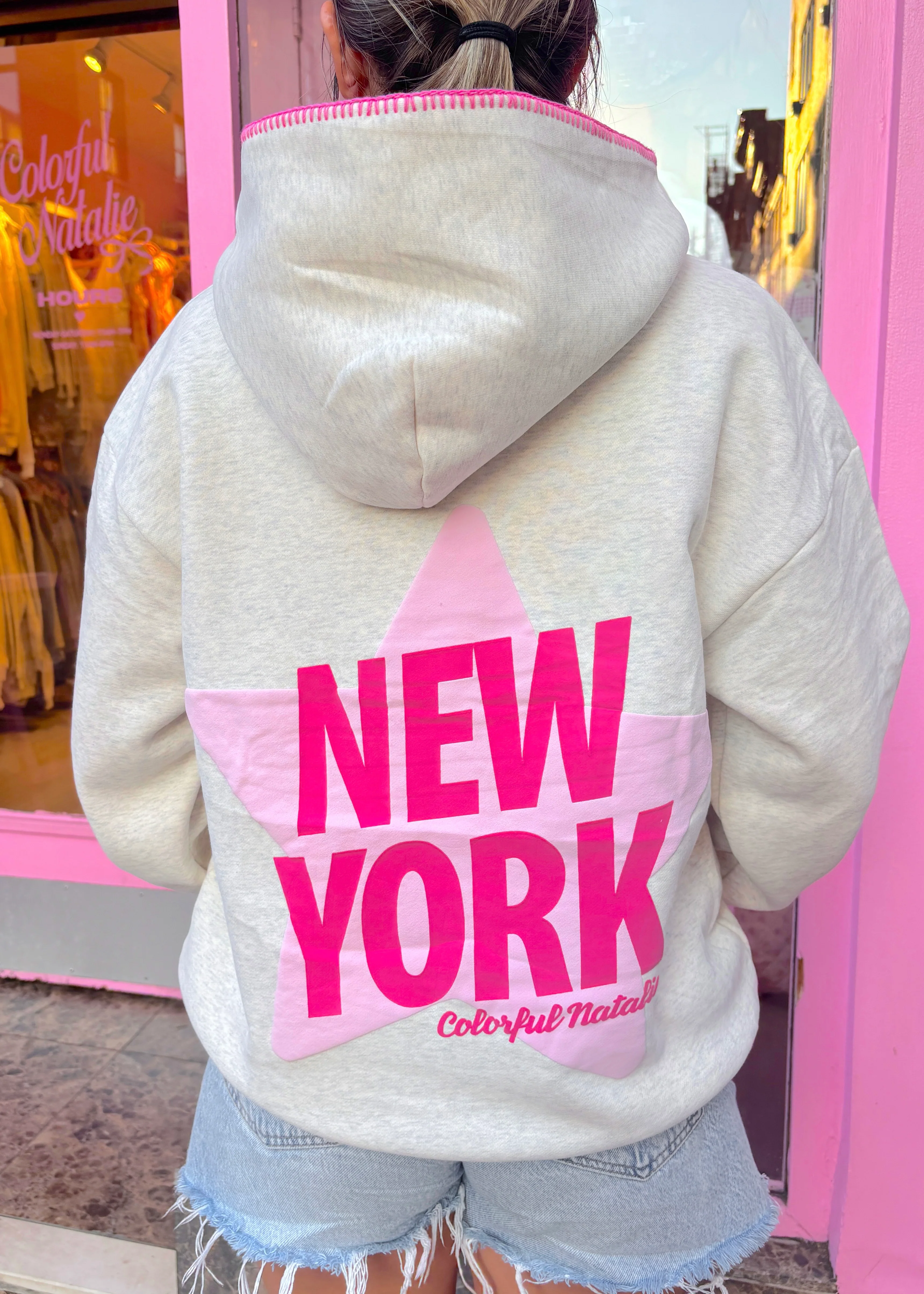 Preorder: New York Star Grey Stitched Puff Hoodie