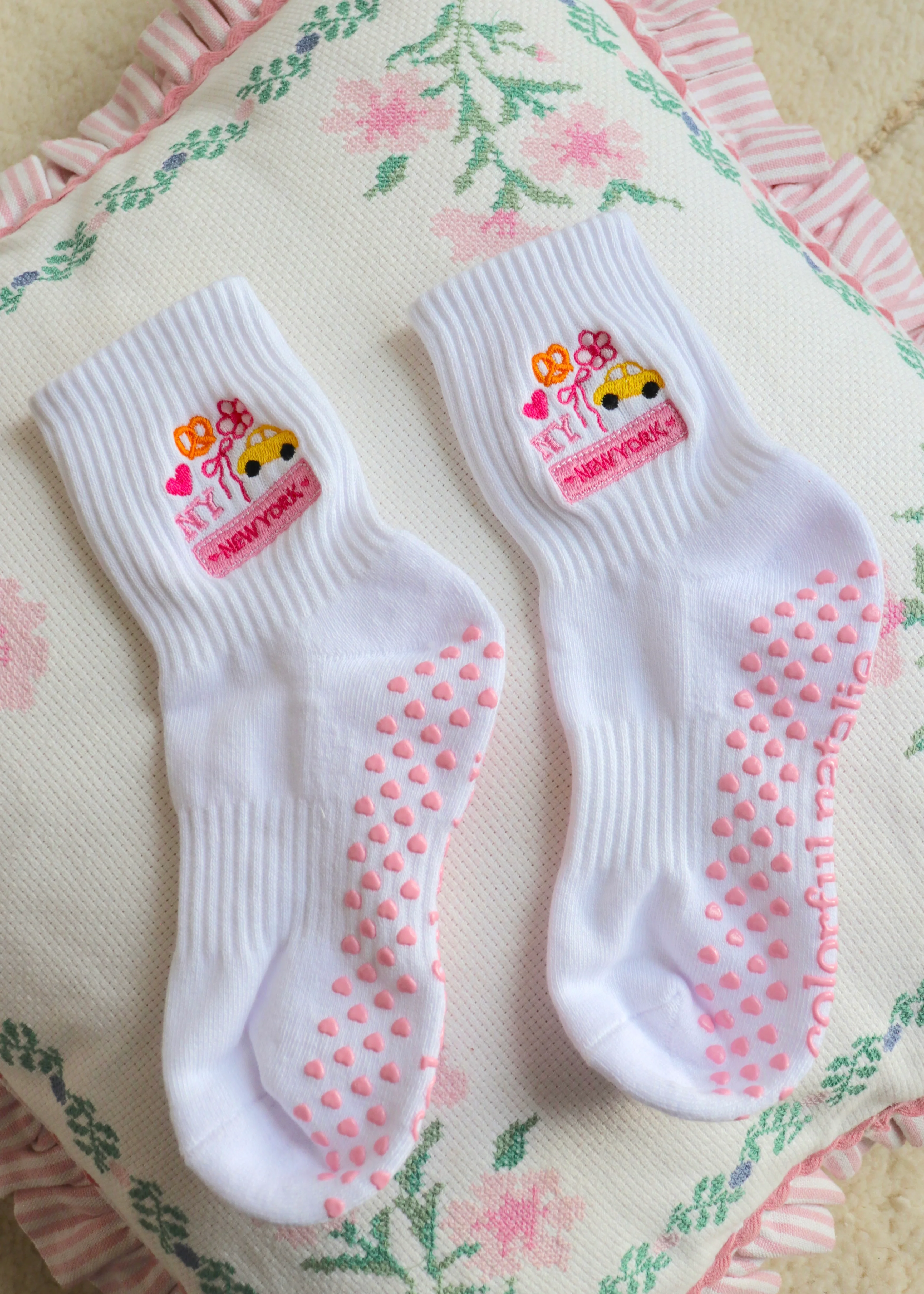NY Pink Themed Grip Socks - Image 3