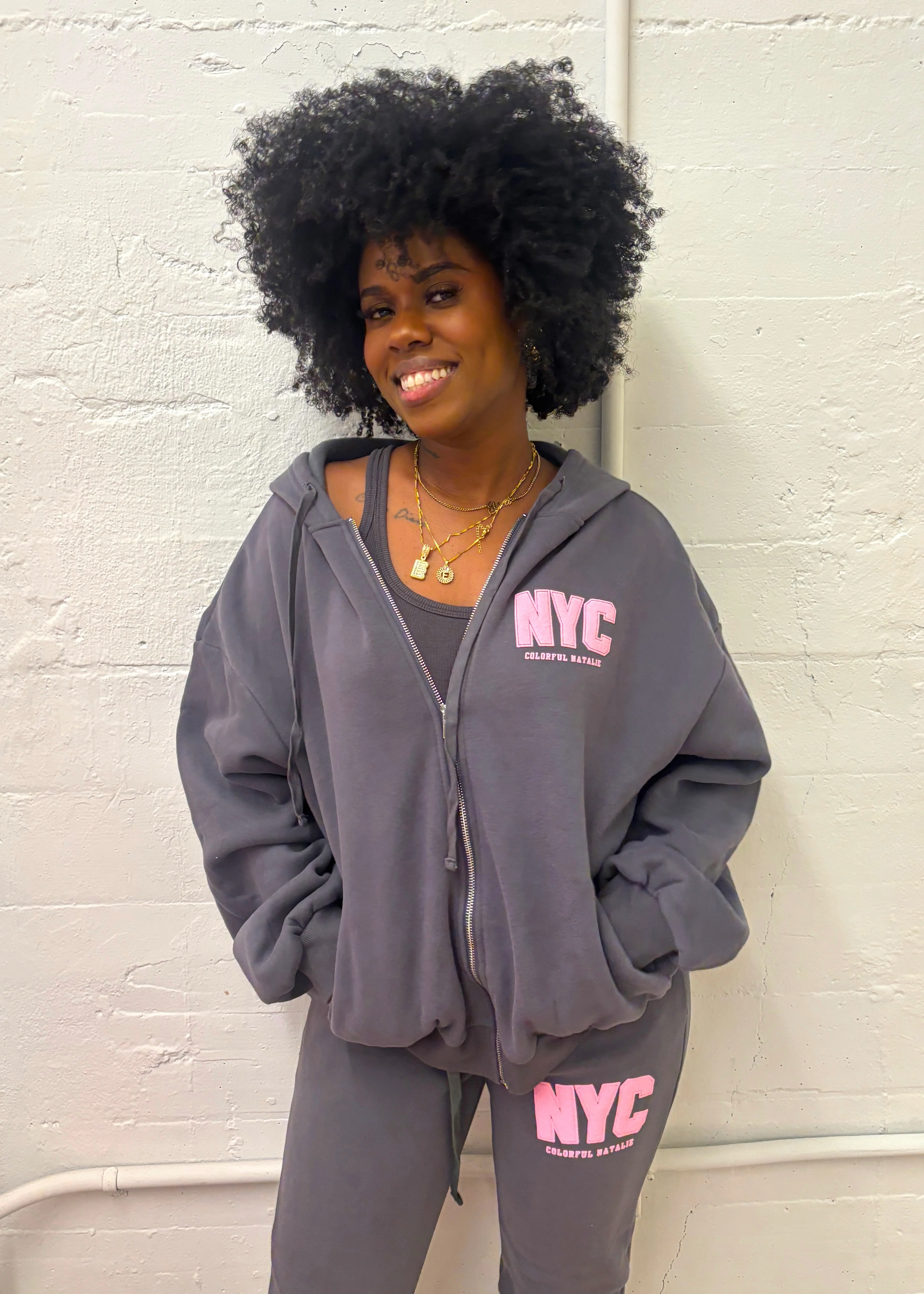 NYC Graphite Puff Print Zip Up - Image 3