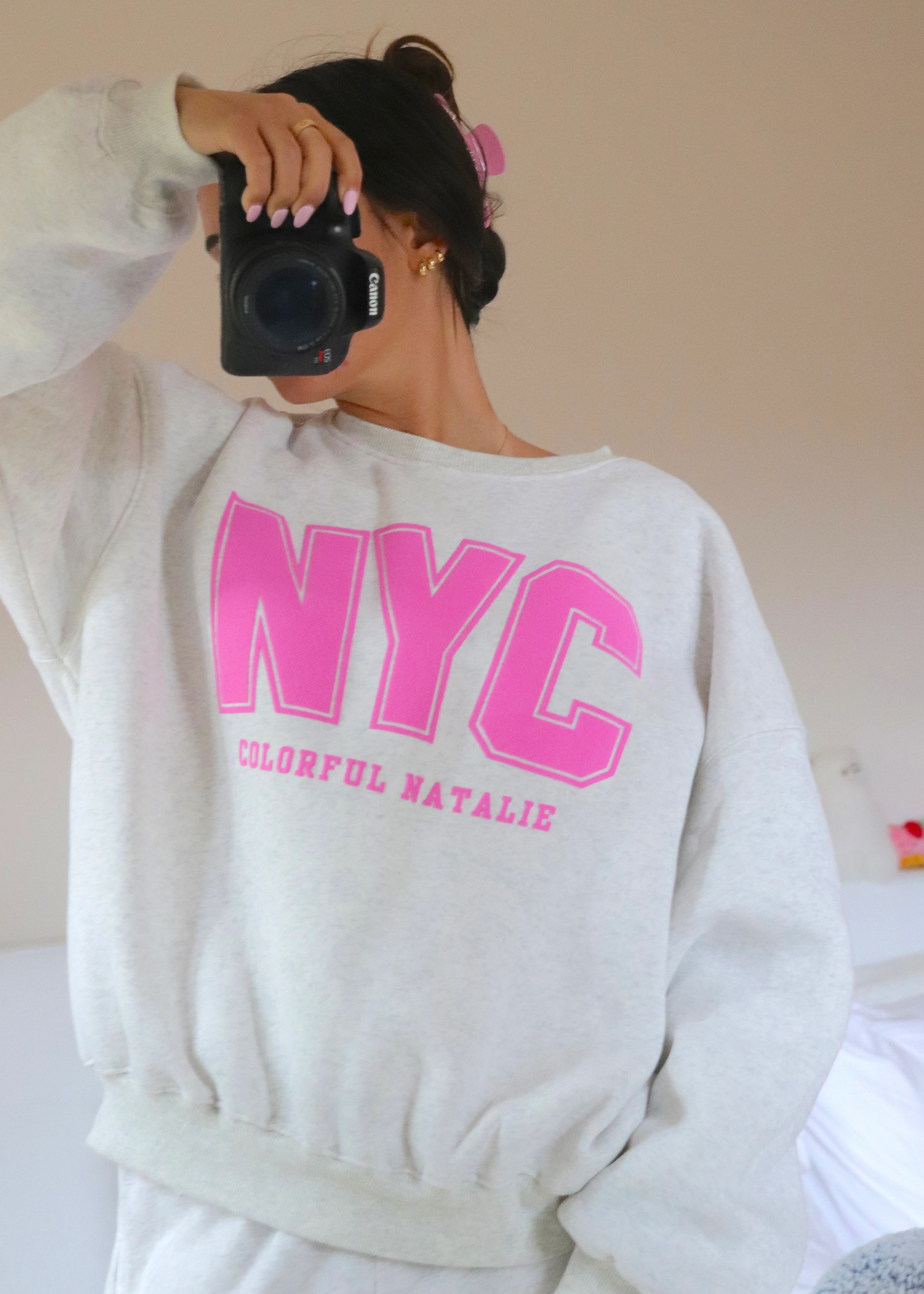 NYC Heather White Puff Print Crewneck - Image 3