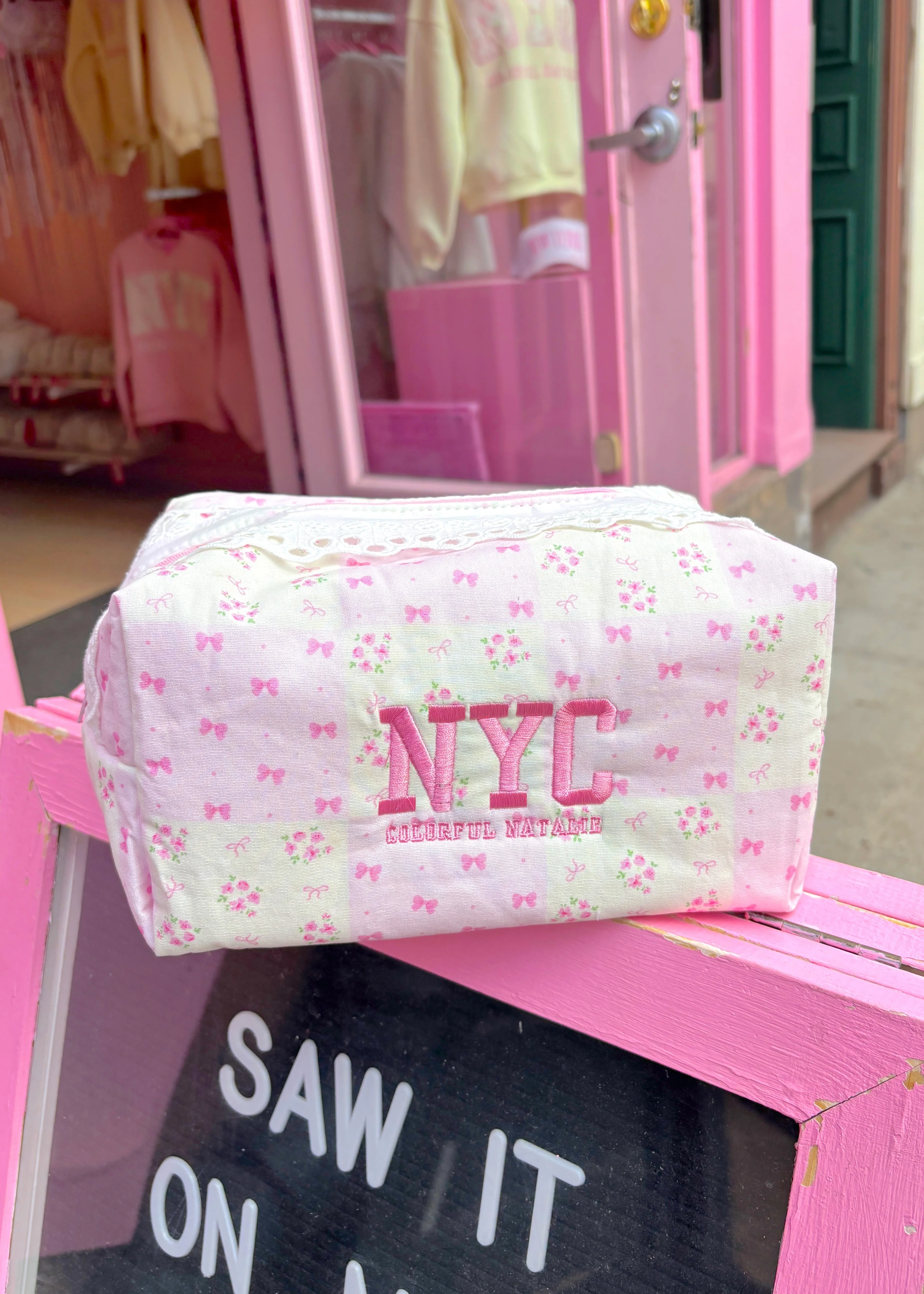 Pink Bows and Flowers Makeup Bag - Image 4