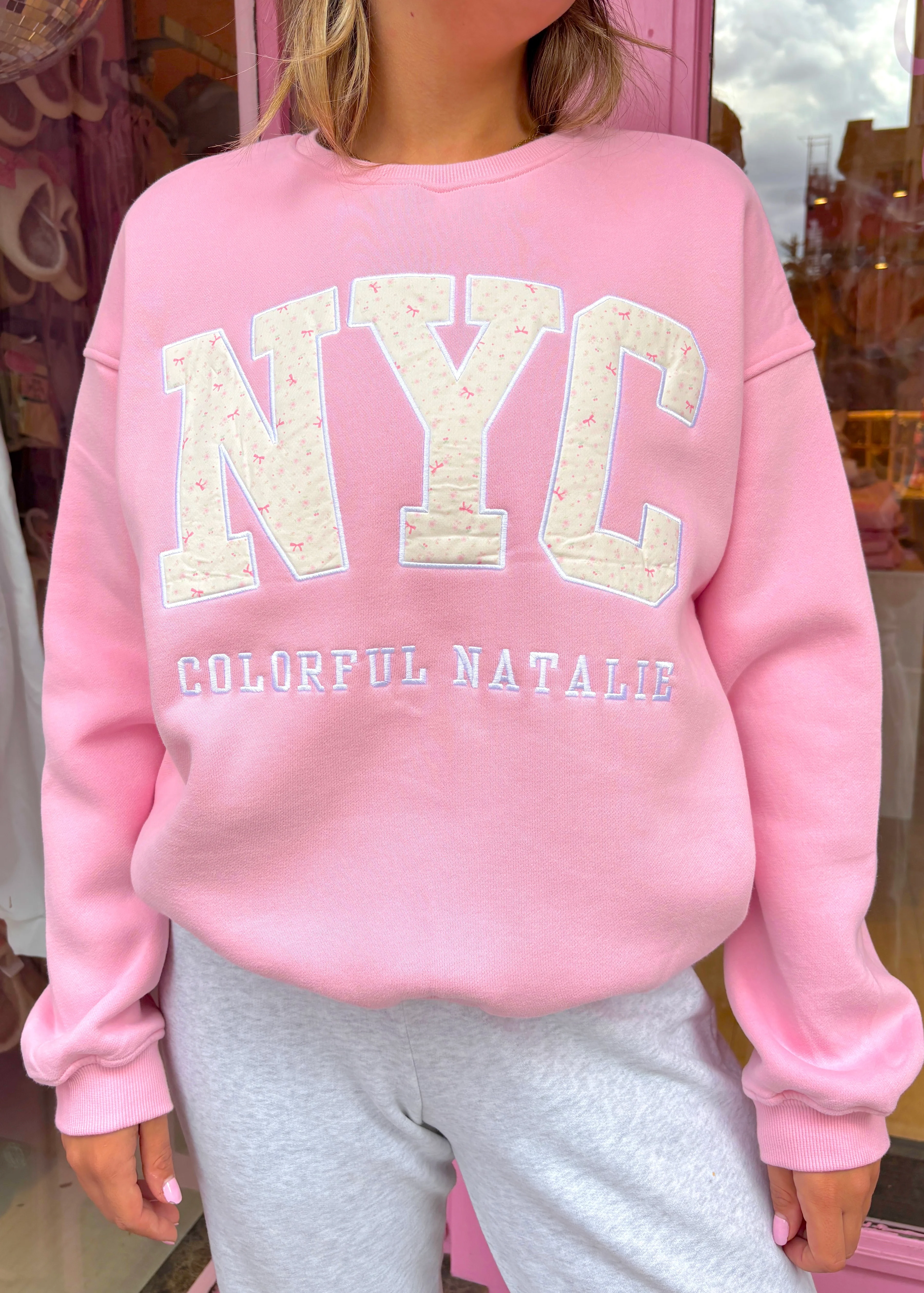Pink Candy Embroidered NYC Crewneck - Image 3