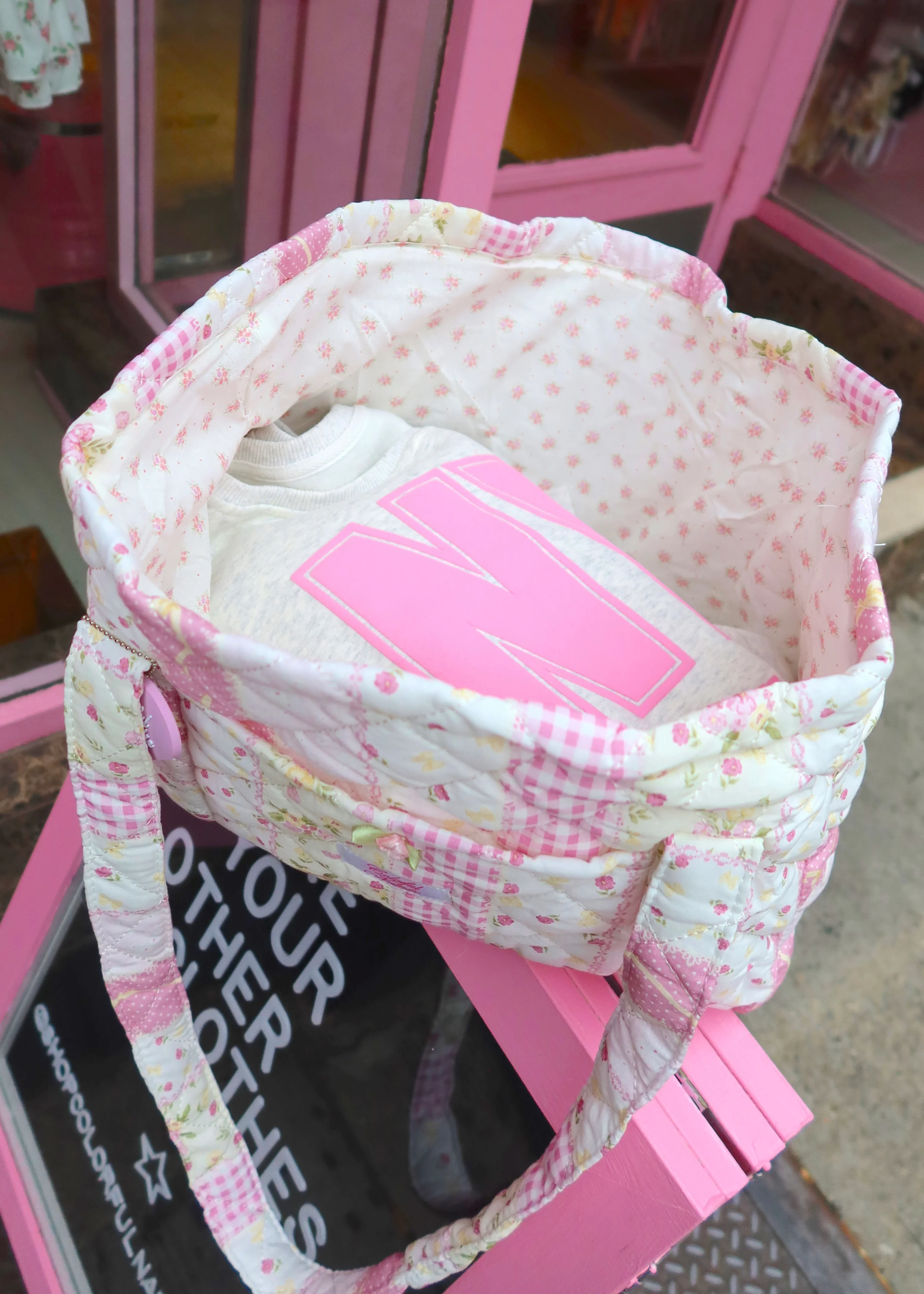 Pink Quilted Patchwork Tote - Image 3