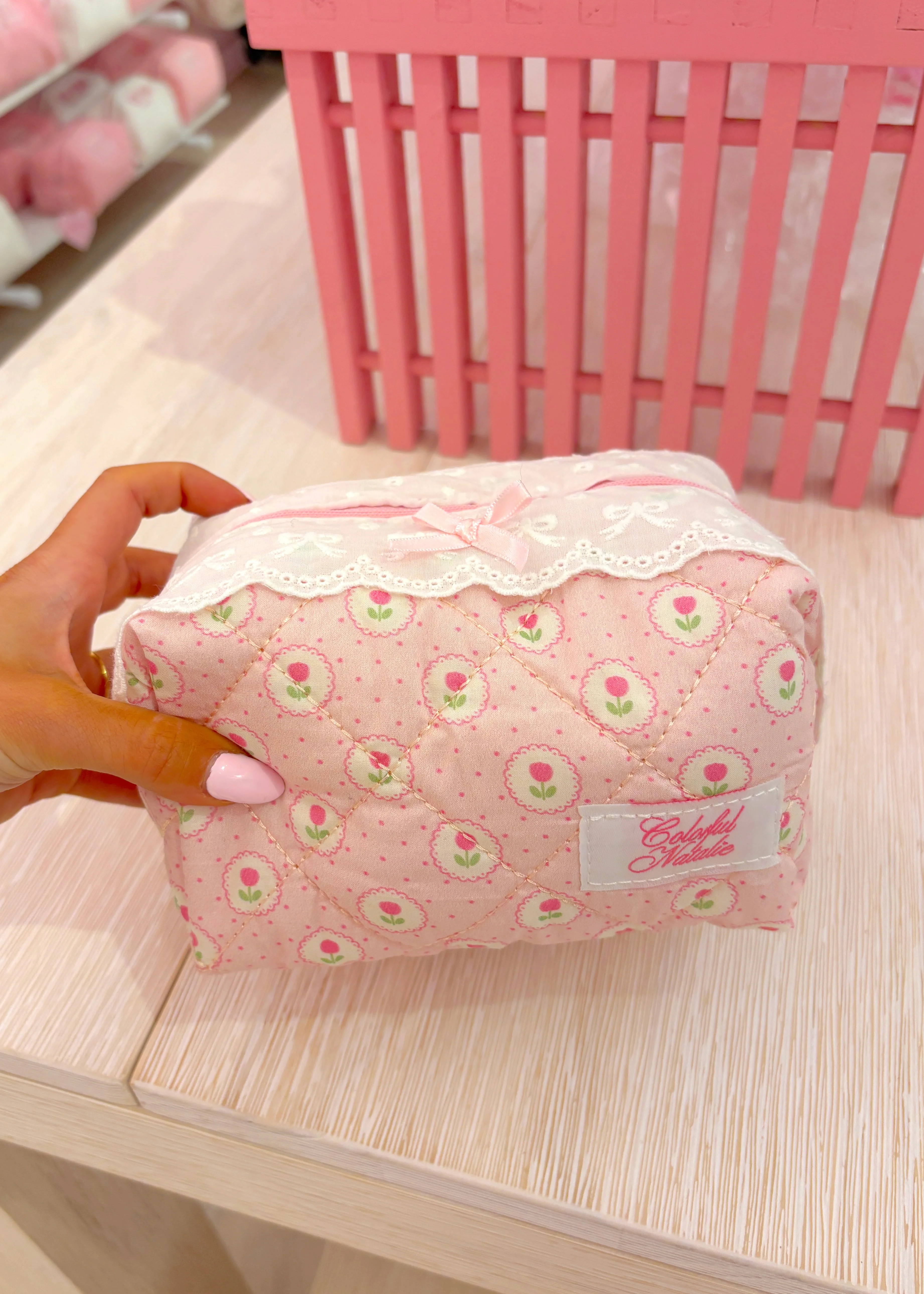 Pink Tulip Bows Makeup Bag - Image 3
